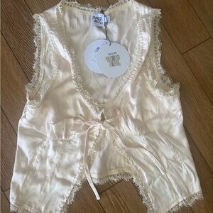 Princess Polly Mavie Satin Set Champagne Lace-Trim Satin Tie-Front Camisole